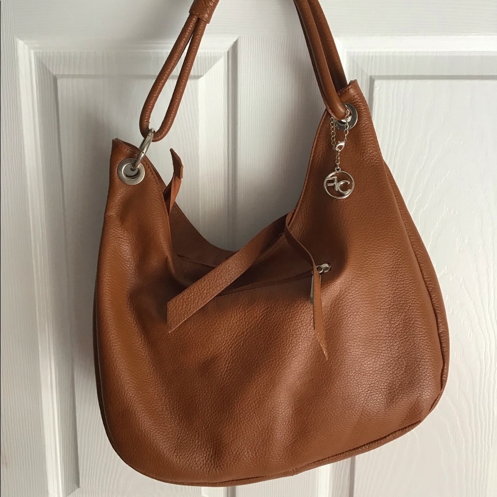 Dark tan leather bag